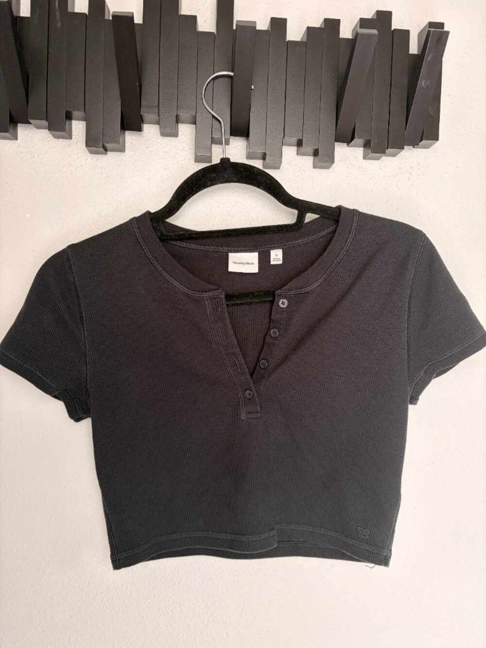 Sunday Best Baby Waffle T Black Cropped Henley Size S